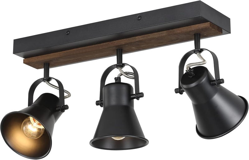 KEESFU 3-Light Track Lighting Kit,Black Semi Flush Mount Ceiling Light with 3 Rotatable Light Heads,Modern Farmhouse Lighting for Livingroom,Bedroom,Hallway,Art Wall,Bathroom,Kitchen.(3-Light) - Image 1
